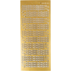 Stickers, indbydelse, vel 10x23 cm, goud, 1 vel
