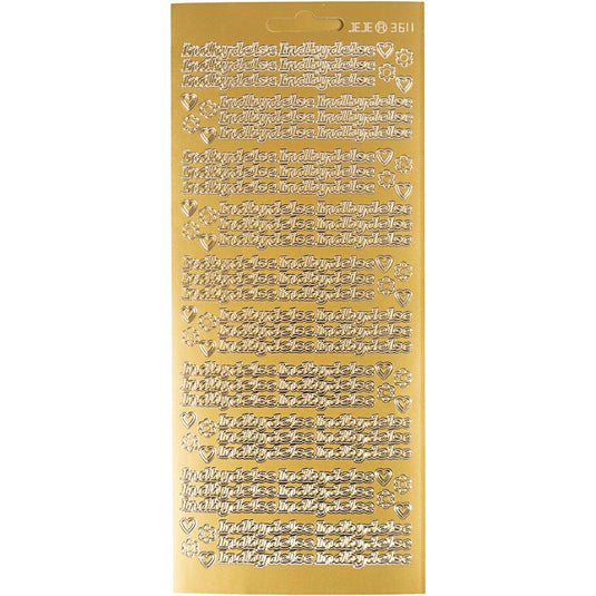 Stickers, indbydelse, vel 10x23 cm, goud, 1 vel