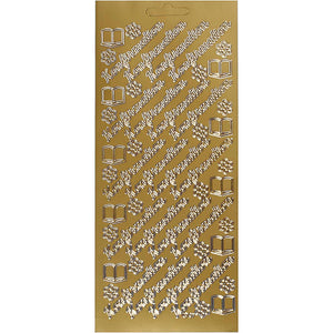 Stickers, konfirmation, vel 10x23 cm, goud, 1 vel