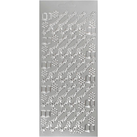 Stickers, konfirmation, zilver, 1 vel