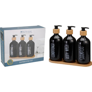 Bathroom solutions badkamer set van 3 kunststof flessen 500ml op plateau