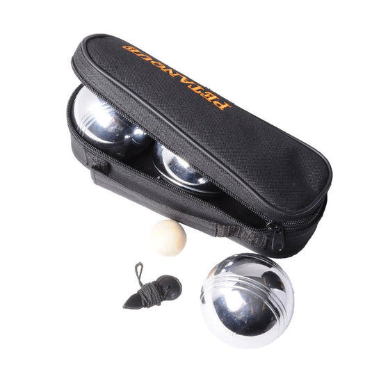 Engelhart metalen jeu de boules set – 3 ballen in zwarte rits tas – pétanque set – metalen boules 74 mm 720 g – inclusief but, meetlint en spelregels –