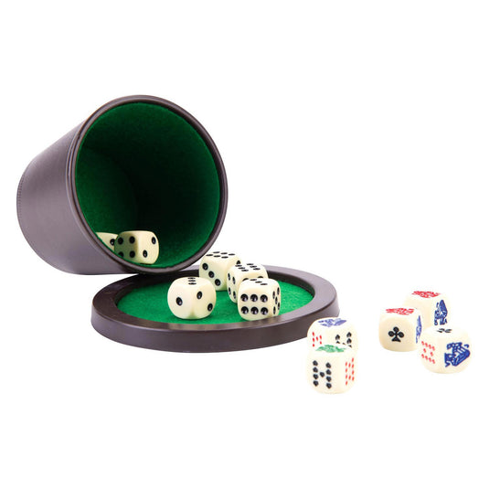 Longfield pokerbeker met deksel – inclusief 2 sets dobbelstenen (16 mm) – dobbelset – klassiek dobbelspel familiespel – engelhart