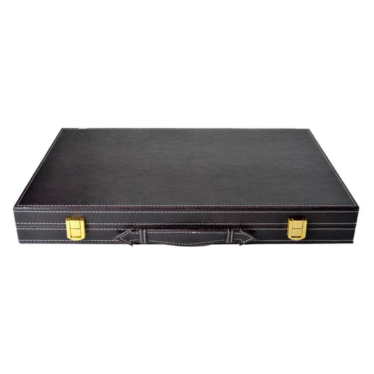 Engelhart backgammon 18 inch - bruin ivoor gestikt bord - zwarte koffer met handvat - luxe reiseditie -