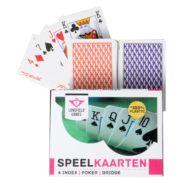 Longfield speelkaarten 100% plastic, 2 sets in kunststof doos poker bridge