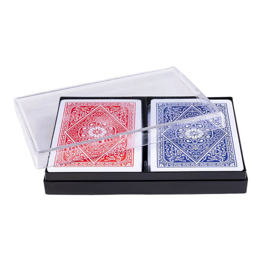 Longfield speelkaarten 100% plastic, 2 sets in kunststof doos poker bridge