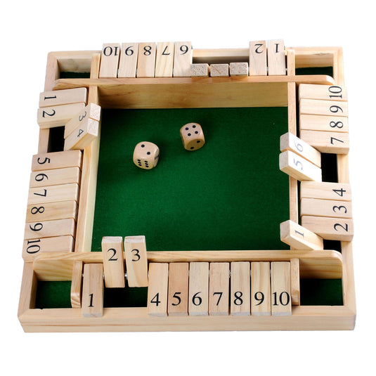 Longfield shut the box – 4 spelers – rubberhouten bak met ingelegd vilt – inclusief 8 houten dobbelstenen – bordspel 29 x 29 x 3,5 cm – strategisch familiespel – engelhart