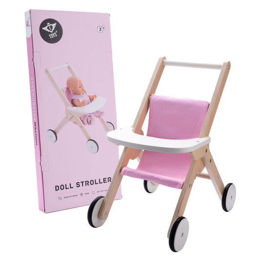 Angel toys houten poppenwandelwagen roze