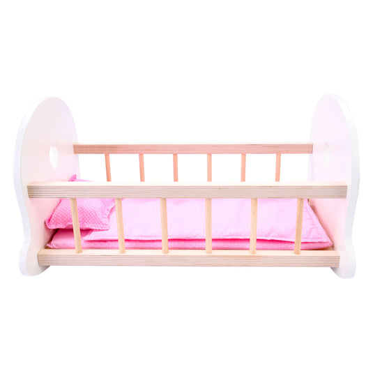 Poppenbedje schommelwieg, roze wit