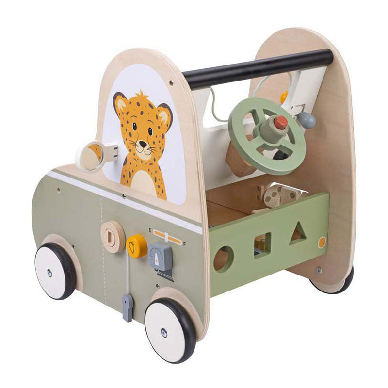 Afbeelding laden in galerijviewer, Jack jacky houten loopwagen met educatieve activiteiten – multi functional car – activiteiten loopwagen – walker speelgoed – motoriek cognitieve ontwikkeling – educatief houten speelgoed – jack jacky
