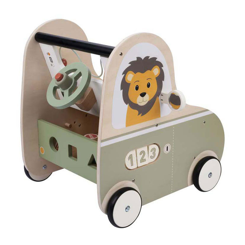 Afbeelding laden in galerijviewer, Jack jacky houten loopwagen met educatieve activiteiten – multi functional car – activiteiten loopwagen – walker speelgoed – motoriek cognitieve ontwikkeling – educatief houten speelgoed – jack jacky
