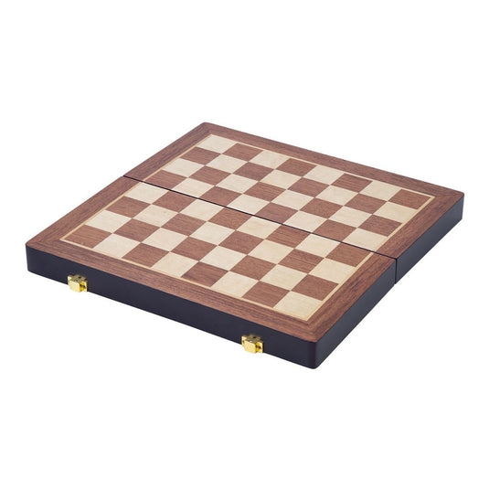 Engelhart schaakspel deluxe inklapbaar – houten schaakset van essenhout – luxe bruin schaakbord 30 x 30 x 5,5 cm – opklapbaar compact –