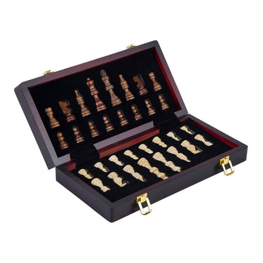 Engelhart schaakspel deluxe inklapbaar – houten schaakset van essenhout – luxe bruin schaakbord 38 x 38 x 5,8 cm – opklapbaar compact –