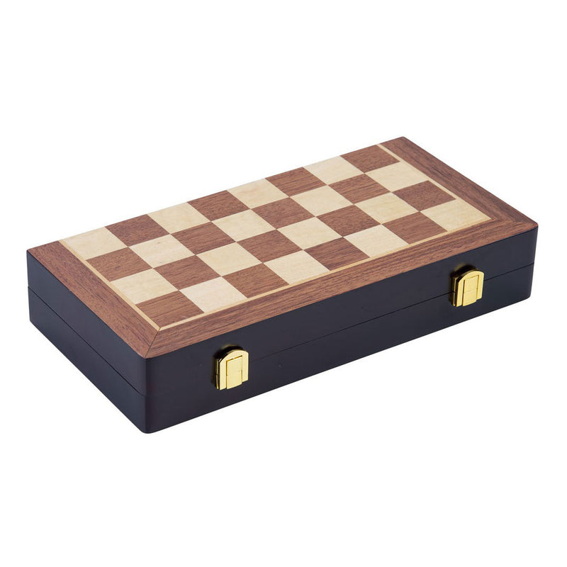 Afbeelding laden in galerijviewer, Engelhart schaakspel deluxe inklapbaar – houten schaakset van essenhout – luxe bruin schaakbord 38 x 38 x 5,8 cm – opklapbaar compact –
