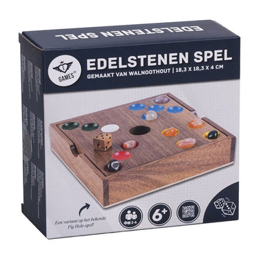 Engelhart edelstenen spel – walnoothout – 18,3 x 18,3 x 4 cm – inclusief 60 edelstenen – strategisch bordspel –