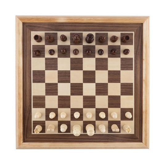 Engelhart schaakset 40x40 cm – luxe houten schaakbord ingelegd esdoorn walnoot fineer – koning 77 mm – met opbergsysteem – inclusief colourbox – houten schaakstukken bord –