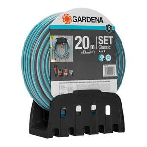Gardena tuinslangset 13mmx20m met muurhouder, koppelingen en spuit.