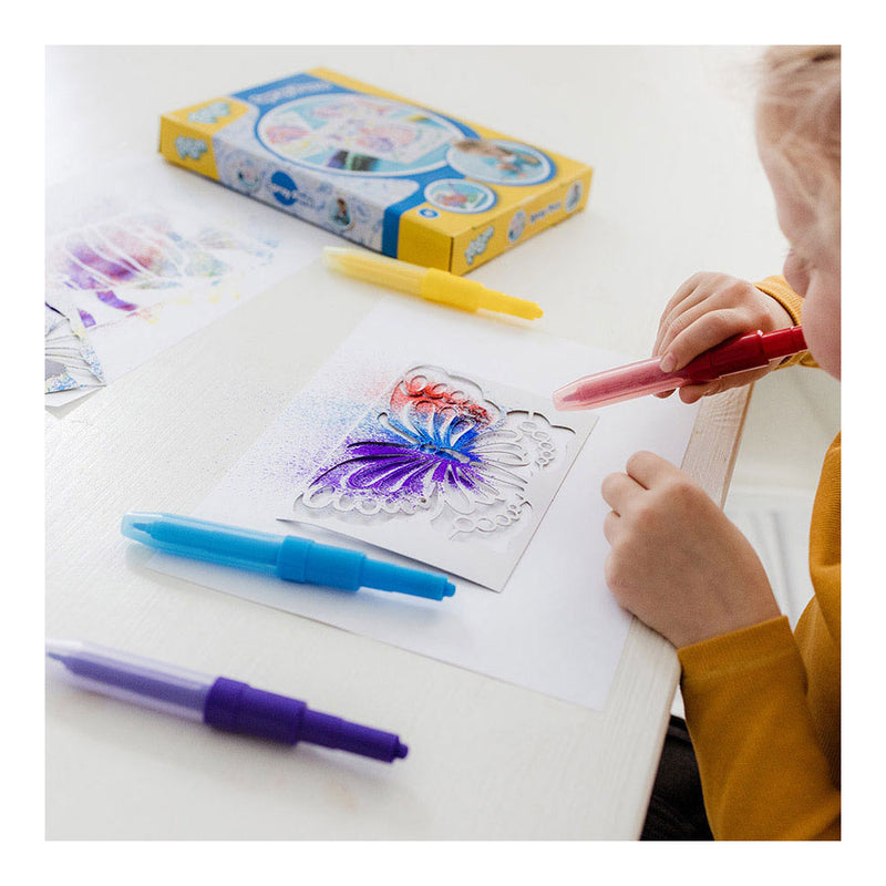 Chargez l'image dans la visionneuse de la galerie, Totum spraypens 5 blaaspennen knutselset incl. unicorn en dieren sjablonen - creatief speelgoed vanaf 4 jaar - knutselen tekenen en schilderen cadeau tip
