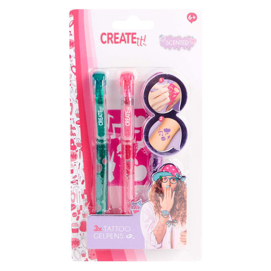 Create it! tattoo geurpennen, 3st + sjabloon