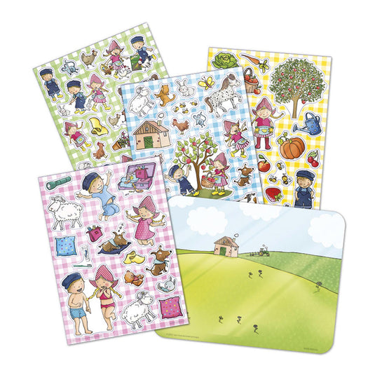 Fien teun raamstickers, niet permanente verplaatsbare stickers - met speelachtergrond - vanaf 3 jaar - bambolino toys