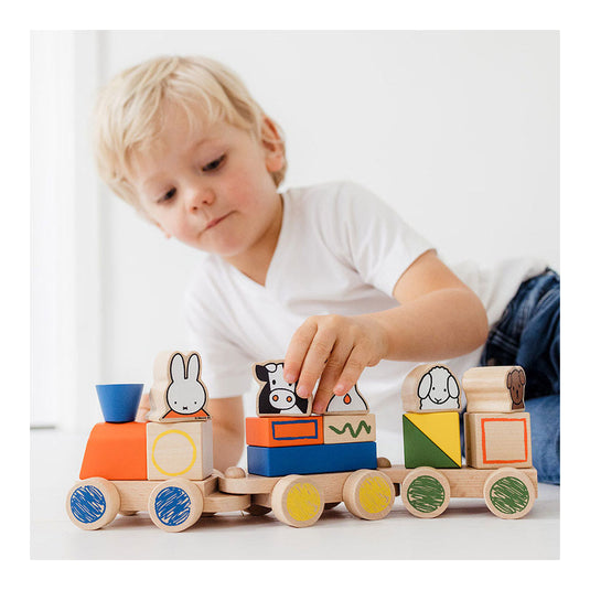 Bambolino nijntje houten speelgoed blokkentrein, trein met blokken - peuter kleuter educatief speelgoed - vanaf 1,5 jaar - toys cadeau tip
