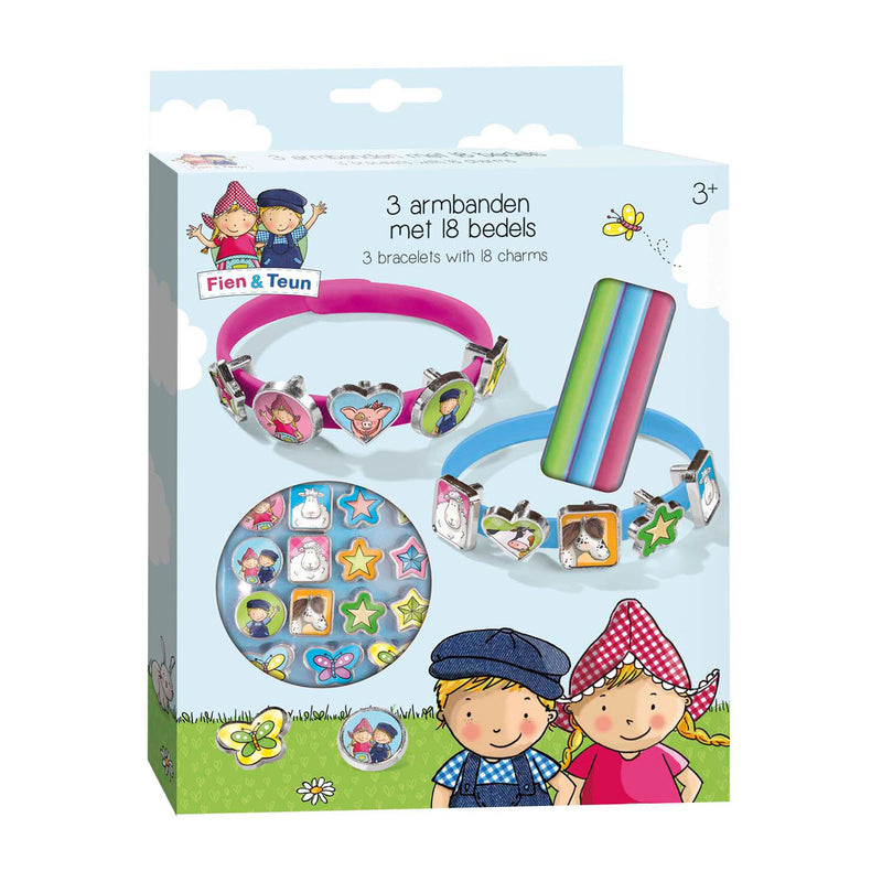 Afbeelding laden in galerijviewer, Bambolino fien teun schuif armbandjes maken - 3 armbandjes met 18 schuifbedels - vanaf 3 jaar - toys - boerderij thema

