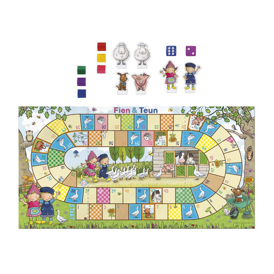 Fien teun ganzenbord - educatief peuter speelgoed - gezelschaps spel bordspel - boerderij thema - bambolino toys - vanaf 4 jaar cadeautip