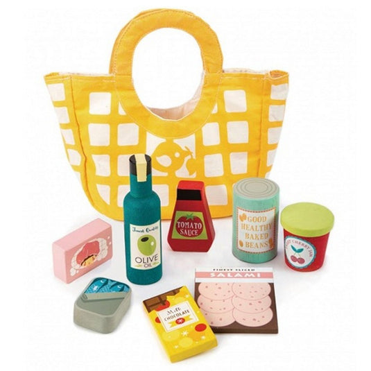 Tender toys houten boodschappen + canvas tas