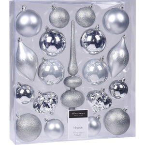 No brand kerst hangdeco set 19sts zilver