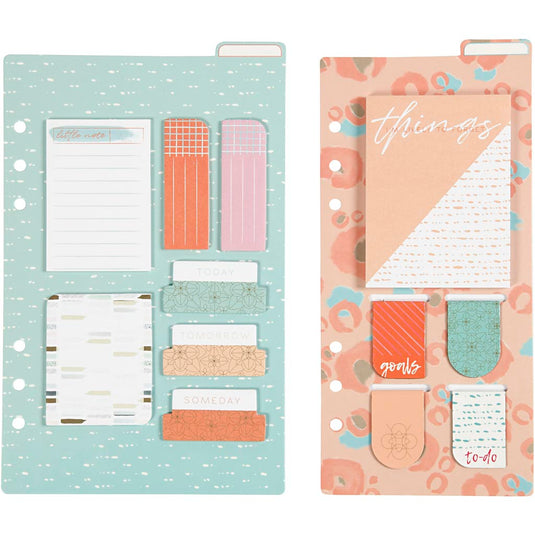 Post-it en boekenlegger set, afm 10,3x22 + 13,8x22 cm, goud, rood, koraal, 2 vel 1 doos