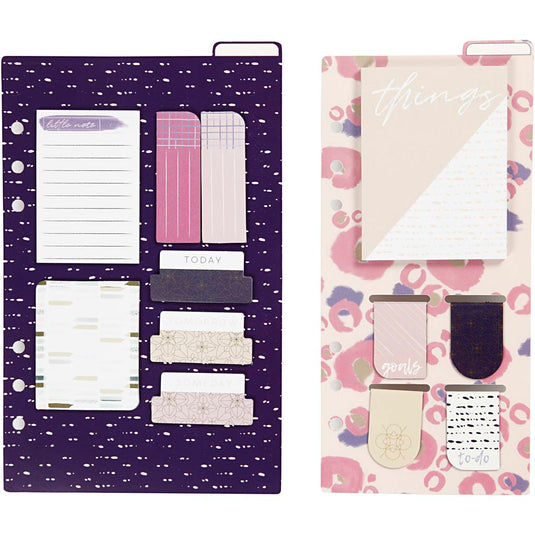 Post-it en boekenlegger set, afm 10,3x22 + 13,8x22 cm, goud, paars, roze, 2 vel 1 doos