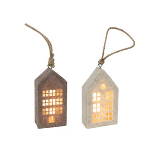 Huis hanger beige bruin vilt led 14,5cm 2ass | 6 stuks