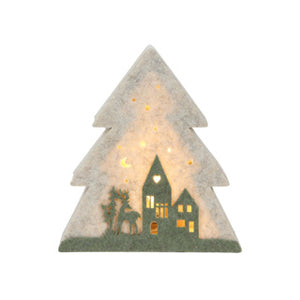 Kerstboom met vilten huisjes led 17cm 15,5x4x17cm | 4 stuks