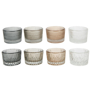 Theelichthouder basic rond diamant set 4 2ass 21x5,2x3,9cm pvc box