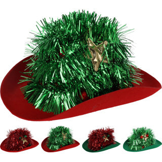 Cowboy hoed met kerstboom 4ass | 2 stuks
