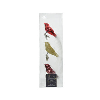 Load image into Gallery viewer, Vogel glas shiny, glitter white feather tail mixl. 3cm x w.8cm x h.3.5cm | 30 stuks
