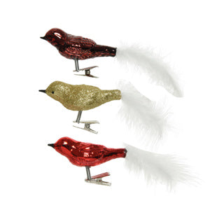 Load image into Gallery viewer, Vogel glas shiny, glitter white feather tail mixl. 3cm x w.8cm x h.3.5cm | 30 stuks
