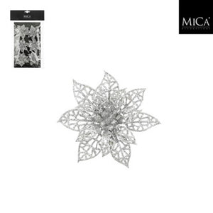 Edelman clip poinsettia zilver 6 stuks - h1xd8cm