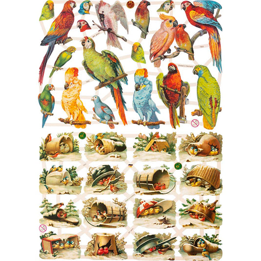 Vintage plaatjes, vogels, vel 16,5x23,5 cm, 2 vel 1 doos