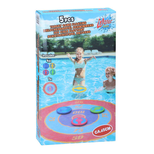 Eddy toys werpspel 5-delig - zwembad speelgoed kinderen - drijvend doelspel met schijven - spel voor water en tuin - diameter 65cm - multicolor
