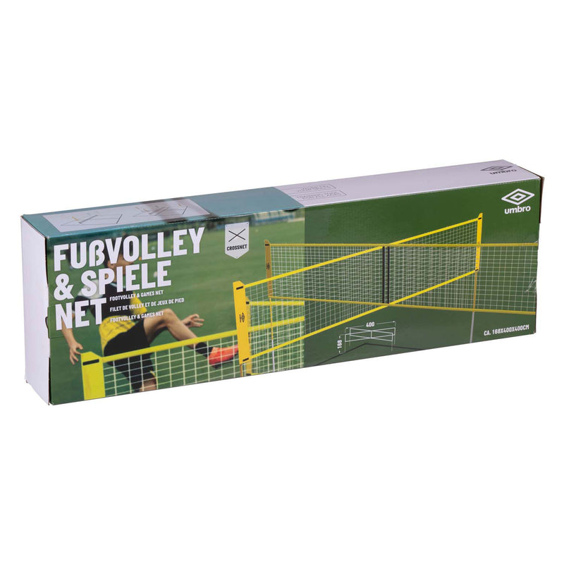 Cargue la imagen en el visor de la galería, Umbro sportnet - spelletjes set - 168 x 400 cm - 4 vakken - volleybalnet - badminton - voetvolley - crossnet - zwart geel
