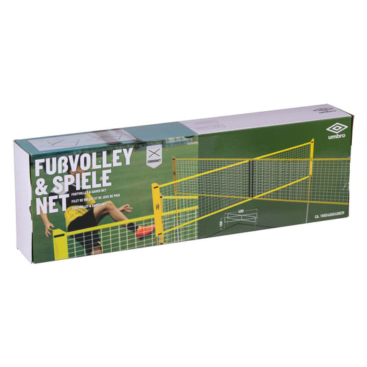Umbro sportnet - spelletjes set - 168 x 400 cm - 4 vakken - volleybalnet - badminton - voetvolley - crossnet - zwart geel