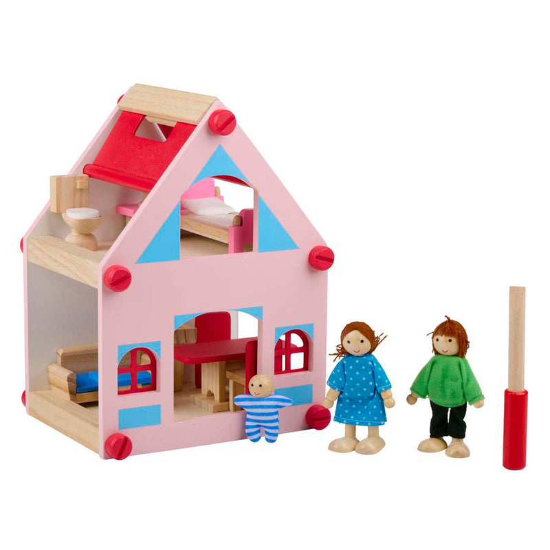 Load image into Gallery viewer, Houten poppenhuis met accessoires, 30dlg.
