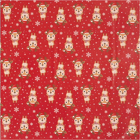 Inpakpapier, rendier met sjaal, b: 50 cm, 80 gr, donkerrood, 100 m 1 rol