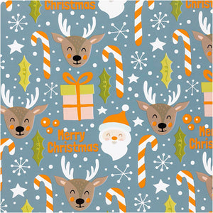 Inpakpapier, kerstman, kerstcadeau, lolly, rendier, b: 50 cm, 80 gr, grijs, 5 m 1 rol