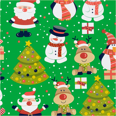 Creativ company inpakpapier, kerstman, kerstboom, kerstcadeau, rendier, sneeuwpop en pinguïn, b: 50 cm, 80 gr, groen, 5 m 1 rol