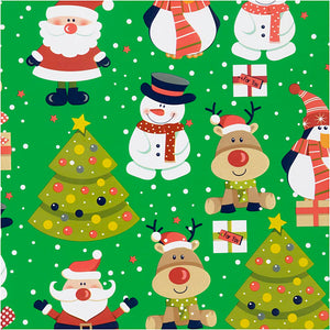 Inpakpapier, kerstman, kerstboom, kerstcadeau, rendier, sneeuwpop en pinguïn, b: 50 cm, 80 gr, groen, 100 m 1 rol