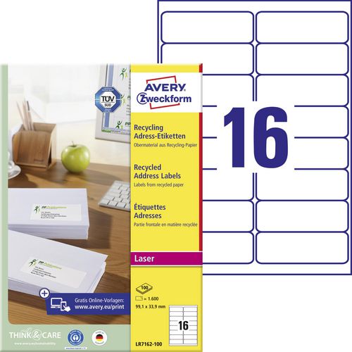 Gerecycleerde etiketten voor laserprinters quickpeel lr7162-100 99,1x33,9mm