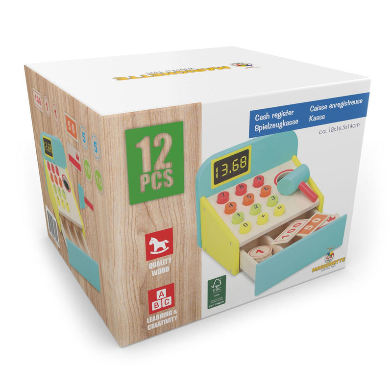 Load image into Gallery viewer, Houten Speelgoedkassa met Accessoires, 12dlg.
