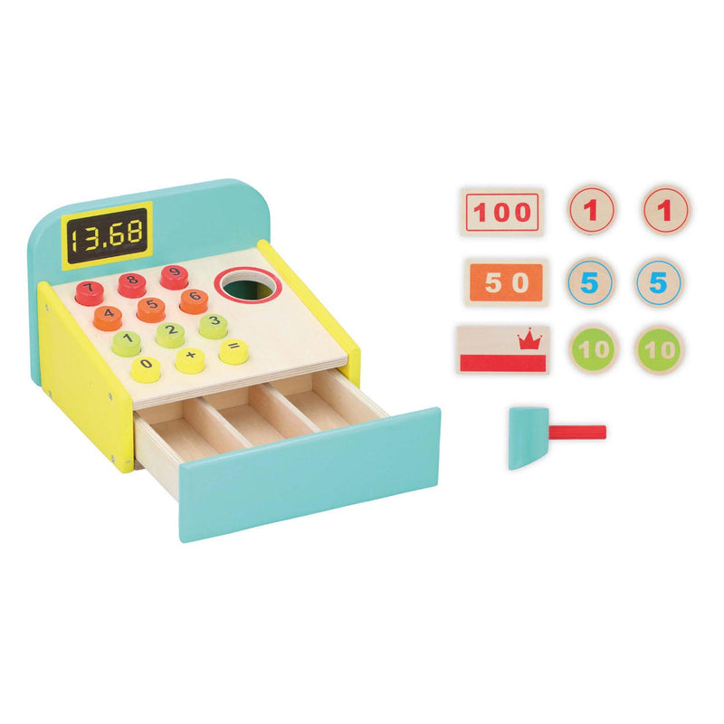 Load image into Gallery viewer, Houten Speelgoedkassa met Accessoires, 12dlg.
